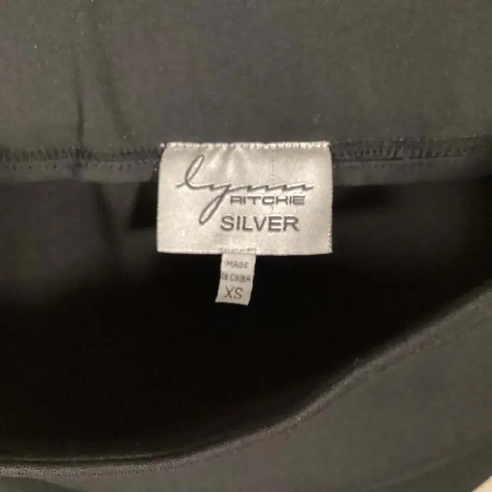 Lynn Ritchie Silver Black Ponte Knit Pencil Skirt with Side Zip Seam